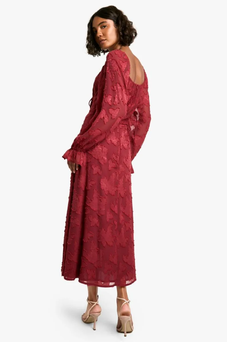 Mini Dresses|Long Sleeve Dresses*boohoo Tall Burnout Floral Milkmaid Skater Dress berry