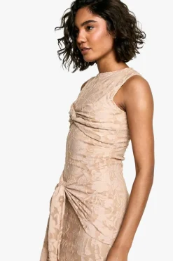 Bodycon Dresses*boohoo Tall Burnout Floral Tie Twist Maxi Dress camel