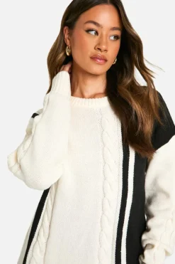 Jumper Dresses|Jumper Dresses*boohoo Tall Cable Knit Panel Detail Jumper Dress cream