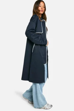 Up To 80% Off Winter Warmers|Trench Coats*boohoo Tall Contrast Binding Detail Trench Coat navy