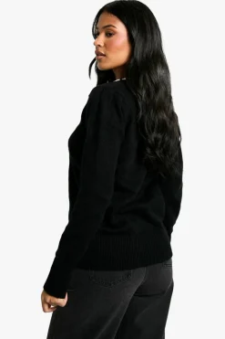 Cardigans*boohoo Tall Contrast Ribbon Knitted Cardigan black