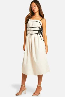 Smock Dresses|Midi Dresses*boohoo Tall Contrast Shirred Waist Midi Dress cream