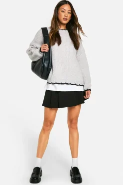 Oversized Jumpers|Jumpers*boohoo Tall Contrast Stitch Oversized Jumper grey