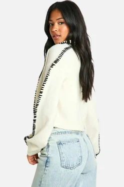 Cardigans|Knitwear*boohoo Tall Contrast Trim Knitted Crop Top And Cardigan Co-ord ecru