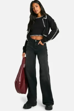 Cardigans|Knitwear*boohoo Tall Contrast Trim Knitted Crop Top And Cardigan Co-ord black