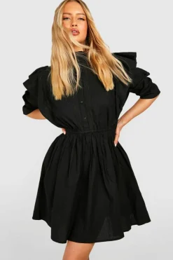 Shirt Dresses*boohoo Tall Cotton Poplin Embroidery Detail Shirt Dress black