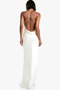 Maxi Dresses*boohoo Tall Cowl Diamante Detail Satin Slip Maxi ivory