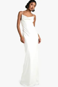 Maxi Dresses*boohoo Tall Cowl Diamante Detail Satin Slip Maxi ivory