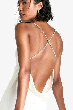 Maxi Dresses*boohoo Tall Cowl Diamante Detail Satin Slip Maxi ivory