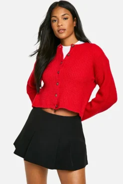 Cardigans*boohoo Tall Crew Neck Soft Knit Micro Cardigan red