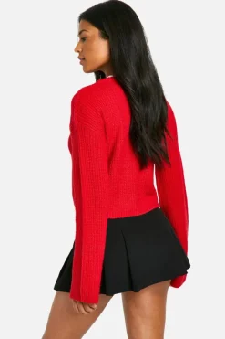 Cardigans*boohoo Tall Crew Neck Soft Knit Micro Cardigan red