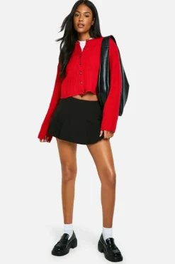 Cardigans*boohoo Tall Crew Neck Soft Knit Micro Cardigan red