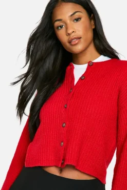 Cardigans*boohoo Tall Crew Neck Soft Knit Micro Cardigan red