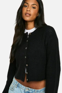 Cardigans*boohoo Tall Crew Neck Soft Knit Micro Cardigan black