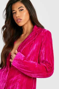 Blazer Dresses*boohoo Tall Crinkle Velvet Blazer Dress fuchsia