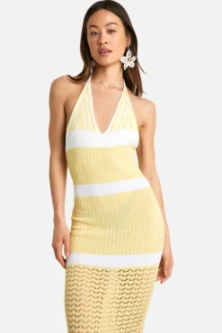 Jumper Dresses|Jumper Dresses*boohoo Tall Crochet Beach Halterneck Stripe Maxi Dress lemon