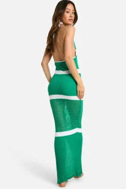 Jumper Dresses|Jumper Dresses*boohoo Tall Crochet Beach Halterneck Stripe Maxi Dress green