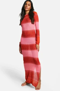 Jumper Dresses|Jumper Dresses*boohoo Tall Crochet Beach Striped Maxi Dress pink