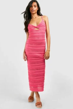 Jumper Dresses|Jumper Dresses*boohoo Tall Crochet Knitted Cut Out Beach Midaxi Dress fuchsia