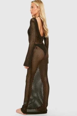Jumper Dresses|Jumper Dresses*boohoo Tall Crochet Scoop Back Maxi Dress chocolate