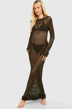 Jumper Dresses|Jumper Dresses*boohoo Tall Crochet Scoop Back Maxi Dress chocolate