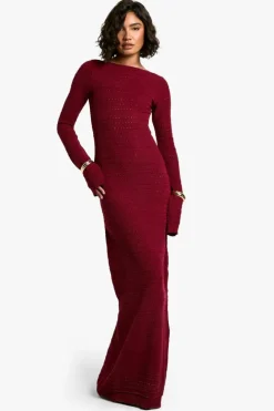 Jumper Dresses|Jumper Dresses*boohoo Tall Crochet Tie Back Knitted Maxi Dress red