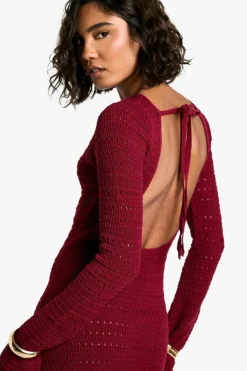 Jumper Dresses|Jumper Dresses*boohoo Tall Crochet Tie Back Knitted Maxi Dress red