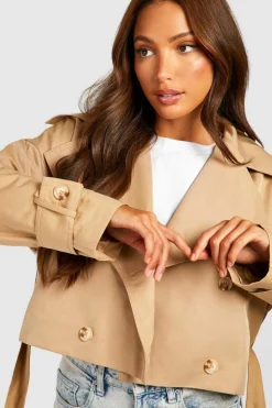 Up To 80% Off Winter Warmers|Trench Coats*boohoo Tall Crop Oversized Belted Trench Coat camel