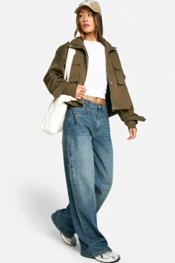 Up To 80% Off Winter Warmers|Bomber Jackets*boohoo Tall Cropped Utility Jacket olive