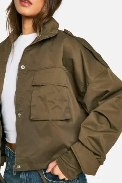 Up To 80% Off Winter Warmers|Bomber Jackets*boohoo Tall Cropped Utility Jacket olive