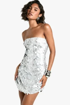 Bodycon Dresses|Mini Dresses*boohoo Tall Disc Sequin Bandeau Mini Dress gun metal