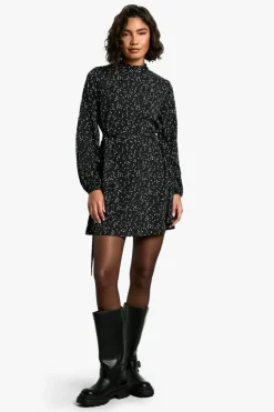 Skater Dresses*boohoo Tall Ditsy Spot Print Belted Skater Dress black