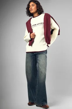 Oversized Jumpers|Jumpers*boohoo Tall DSGN Sport Contrast Trim Oversized Knitted Jumper cream