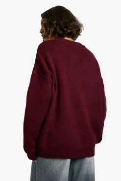 Jumpers|Dsgn Studio*boohoo Tall DSGN Studio V Neck Knitted Jumper burgundy
