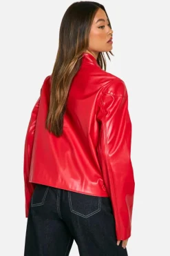 Up To 80% Off Winter Warmers|Coats & Jackets*boohoo Tall Embossed Faux Leather Moto Jacket red