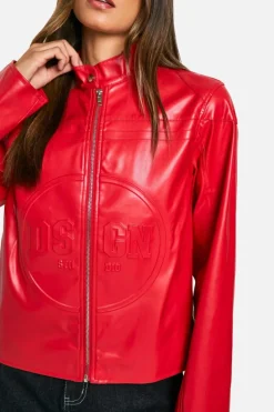 Up To 80% Off Winter Warmers|Coats & Jackets*boohoo Tall Embossed Faux Leather Moto Jacket red