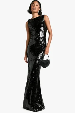 Maxi Dresses*boohoo Tall Extreme Cowl Back Sequin Maxi Dress black