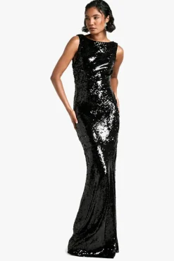 Maxi Dresses*boohoo Tall Extreme Cowl Back Sequin Maxi Dress black