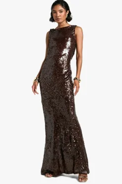 Maxi Dresses*boohoo Tall Extreme Cowl Back Sequin Maxi Dress chocolate