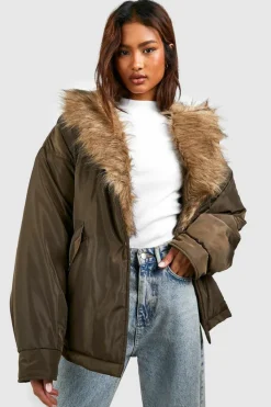 Up To 80% Off Winter Warmers|Parkas*boohoo Tall Faux Fur Trim Parka khaki