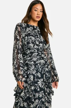 Maxi Dresses|Dresses*boohoo Tall Floral Crinkle Chiffon Ruffle Maxi Dress black