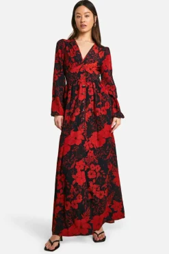 Maxi Dresses*boohoo Tall Floral Print Button Through Plunge Maxi navy