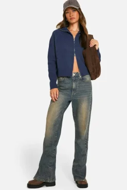 Cardigans|Jumpers & Cardigans*boohoo Tall Funnel Neck Zip Through Cardigan navy