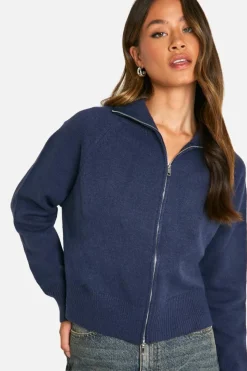 Cardigans|Jumpers & Cardigans*boohoo Tall Funnel Neck Zip Through Cardigan navy