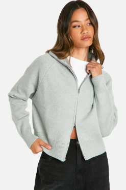 Cardigans|Jumpers & Cardigans*boohoo Tall Funnel Neck Zip Through Cardigan grey