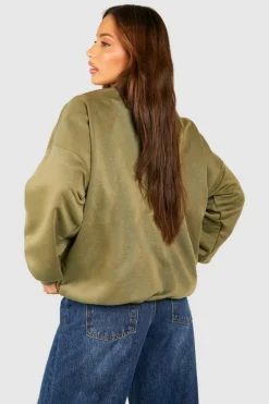 Sweatshirts|Hoodies & Sweatshirts*boohoo Tall Half Zip Dsgn Print Oversized Sweat khaki