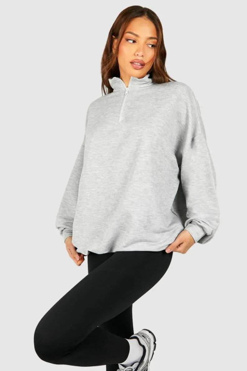 Sweatshirts|Hoodies & Sweatshirts*boohoo Tall Half Zip Wardrobe Essentials Oversized Sweat grey marl