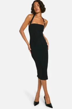 Bodycon Dresses|Midi Dresses*boohoo Tall Halter Strap Detail Bodycon Midi Dress black