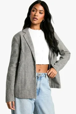 Up To 80% Off Winter Warmers|Suits & Tailoring*boohoo Tall Herringbone Wool Look Blazer grey