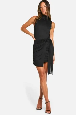 Wrap Dresses*boohoo Tall High Neck Sleeveless Wrap Mini Dress black